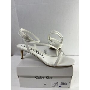 Calvin Klein Women's Iryna White Ankle Strappy White Faux Leather Heels Size 10M